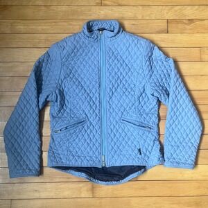 Barbour Womens Quilted Jacket Blue Diamond Stitch Zip Mock Neck Cinch Back Sz M